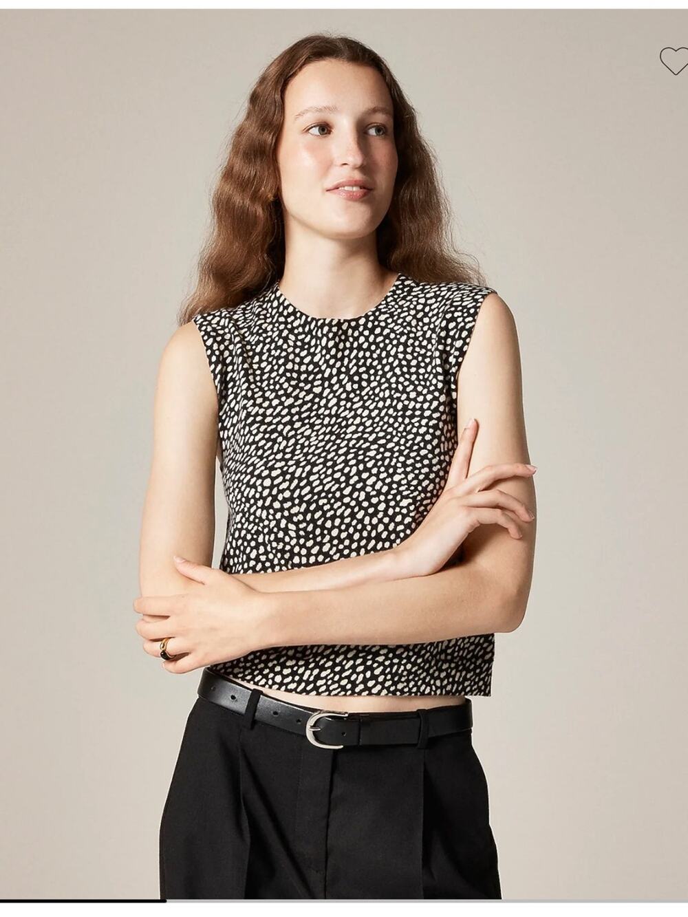 J.Crew Featherweight cashmere cropped sweater shell in spot print